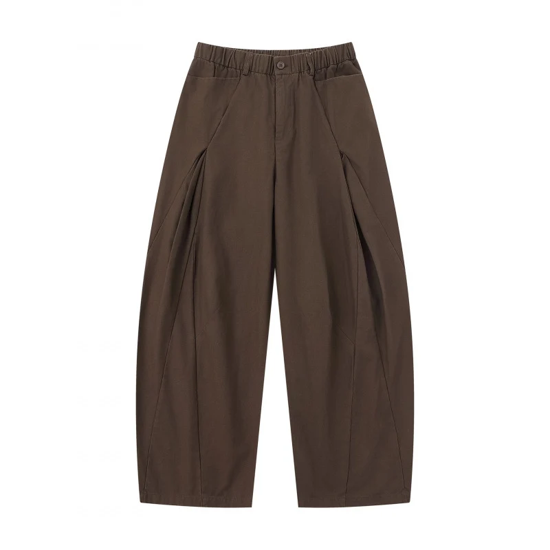 Damen Weite Culotte-Hose mit elastischem Bund, dekorativen Falten und geschwungenen Nahtdetails Nord Taschen