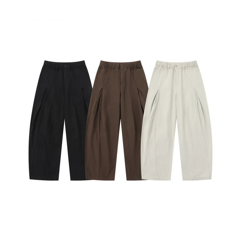 Damen Weite Culotte-Hose mit elastischem Bund, dekorativen Falten und geschwungenen Nahtdetails Nord Taschen