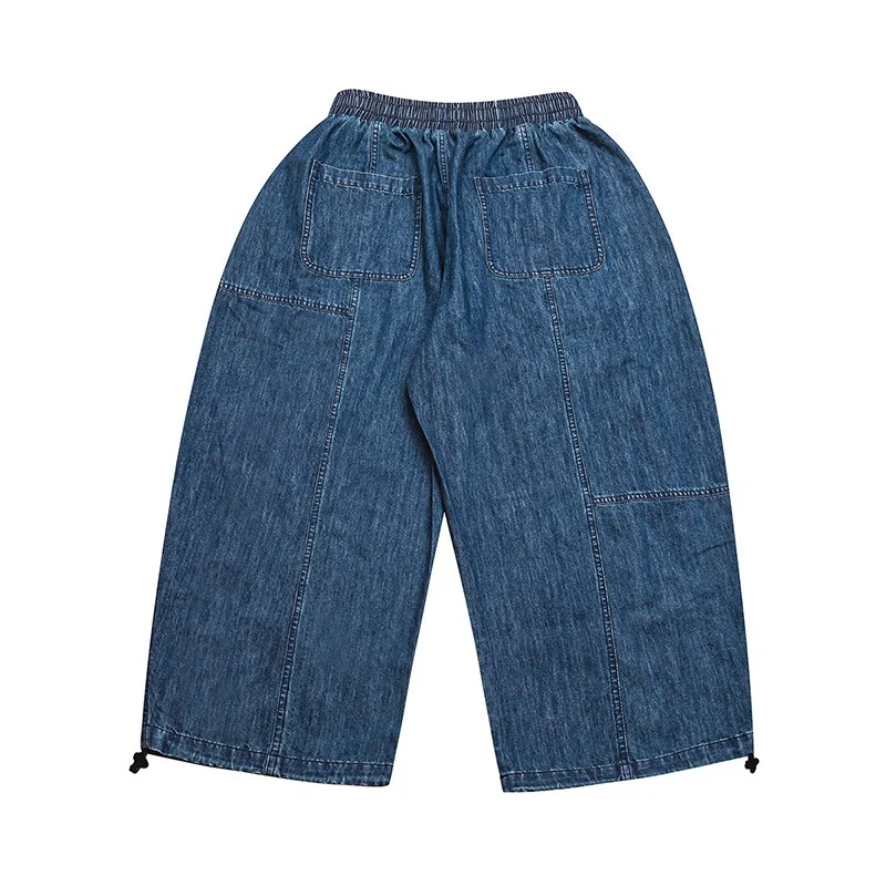 Damen Weite Cropped-Jeanshose im Balloon-Cut mit elastischem Tunnelzugbund und verstellbaren Saumkordeln Nord Taschen