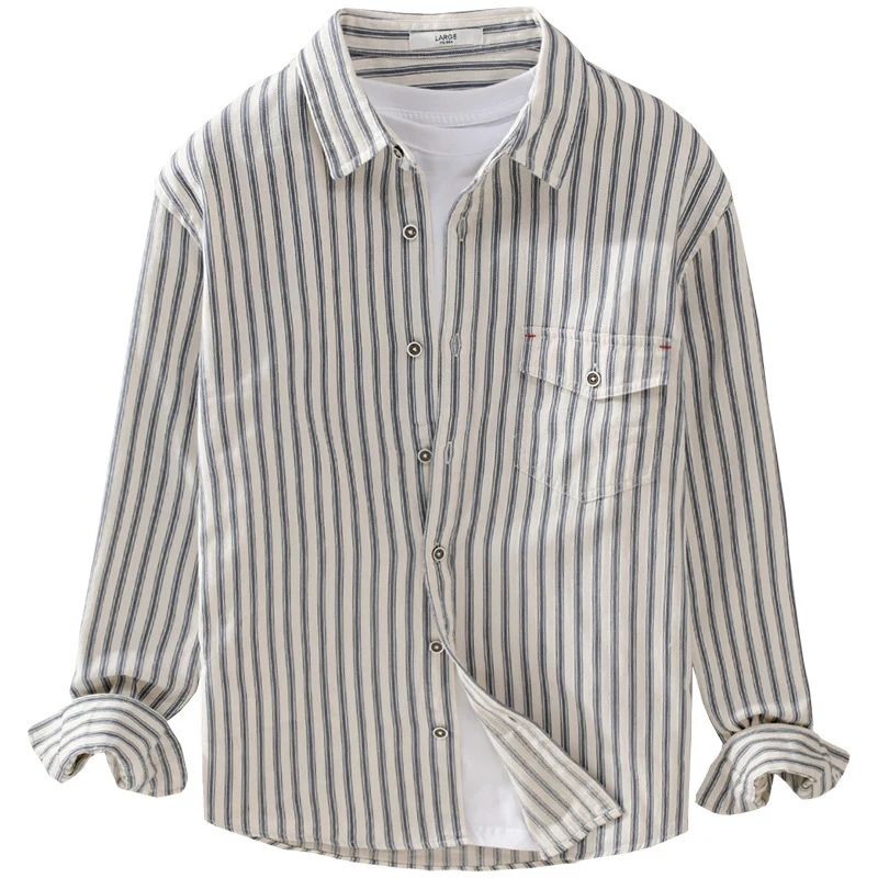 Herren Gestreiftes Overshirt aus leichter Baumwollmischung mit Brustklappe und Relaxed-Fit Nord Taschen