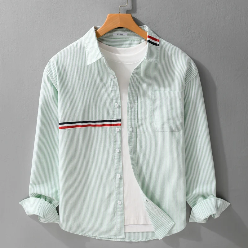 Herren Gestreiftes Overshirt aus Baumwollmix mit Brusttasche und sportivem Kontrastband Nord Taschen