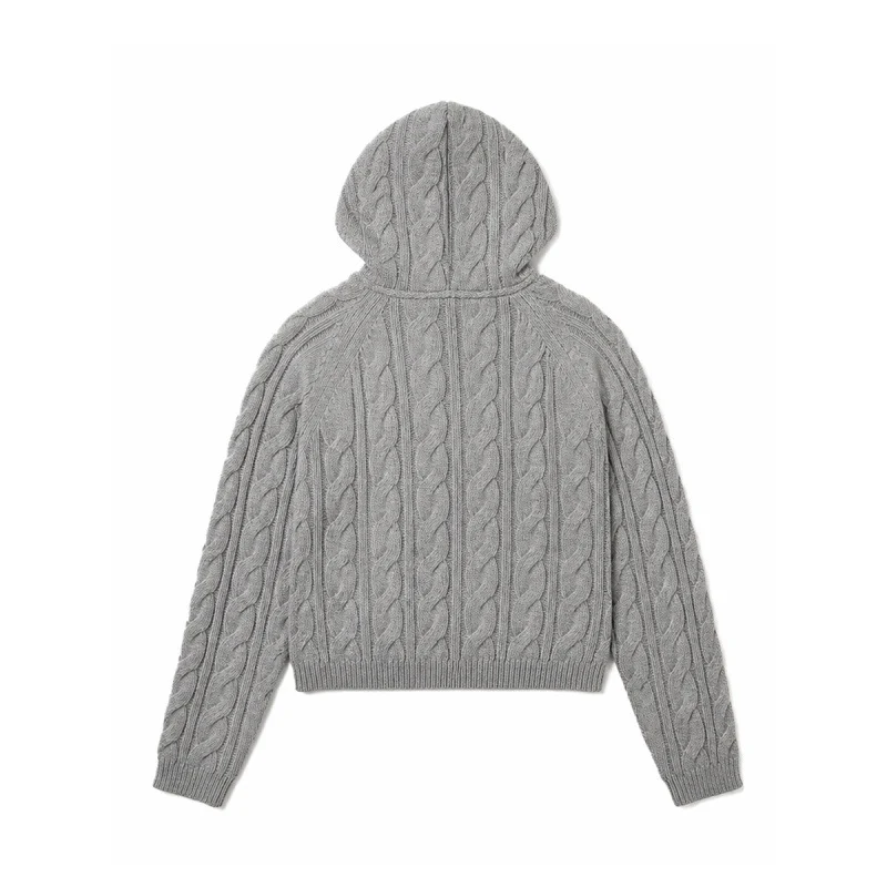 Damen Kapuzen-Zopfstrick-Cardigan mit Reißverschluss und Raglanärmeln Nord Taschen