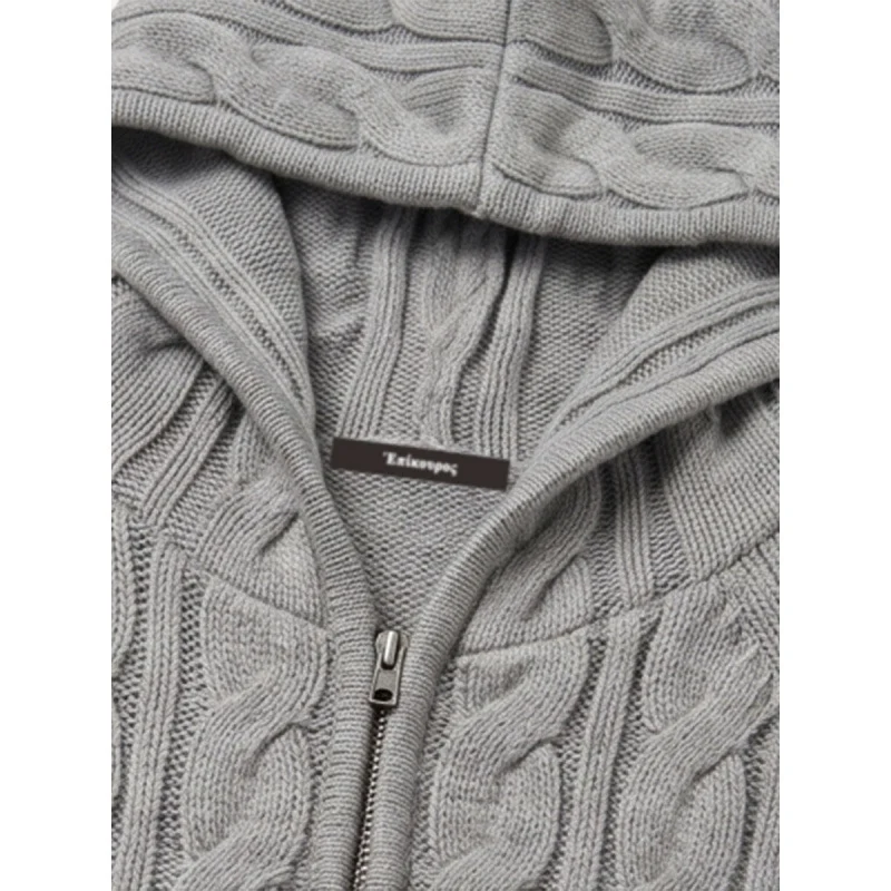 Damen Kapuzen-Zopfstrick-Cardigan mit Reißverschluss und Raglanärmeln Nord Taschen