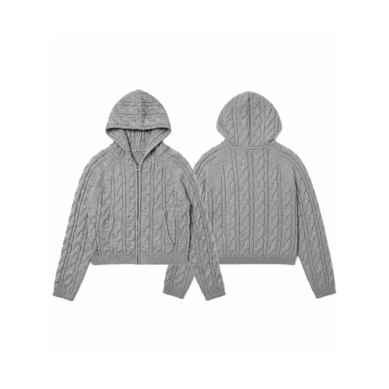Damen Kapuzen-Zopfstrick-Cardigan mit Reißverschluss und Raglanärmeln Nord Taschen
