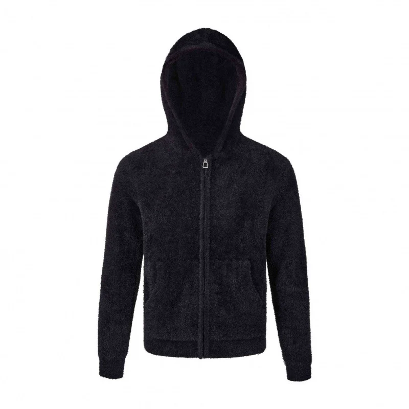 Damen Kapuzen-Fleecejacke aus Teddystoff mit Leopardenmuster und Reißverschluss Nord Taschen