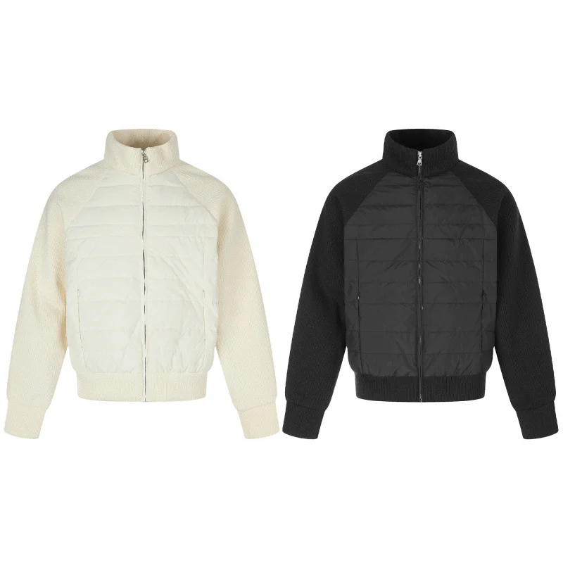 Damen Hybrid-Steppjacke mit gesteppter Front, Grobstrickärmeln und hohem Stehkragen Nord Taschen