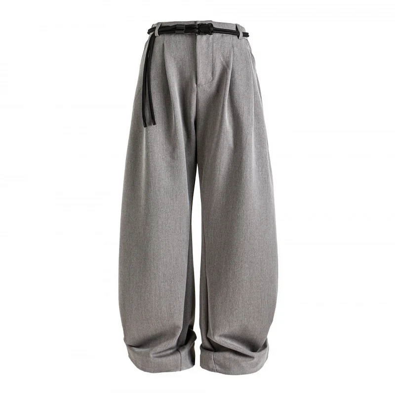 Damen Hochtalierte weite Marlene-Hose mit Faltenbund und Tunnelzuggürtel Nord Taschen