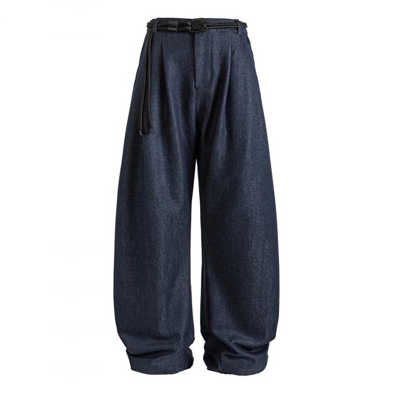 Damen Hochtalierte weite Marlene-Hose mit Faltenbund und Tunnelzuggürtel Nord Taschen