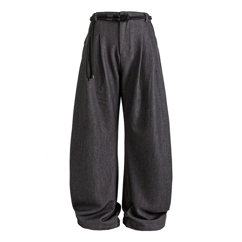 Damen Hochtalierte weite Marlene-Hose mit Faltenbund und Tunnelzuggürtel Nord Taschen