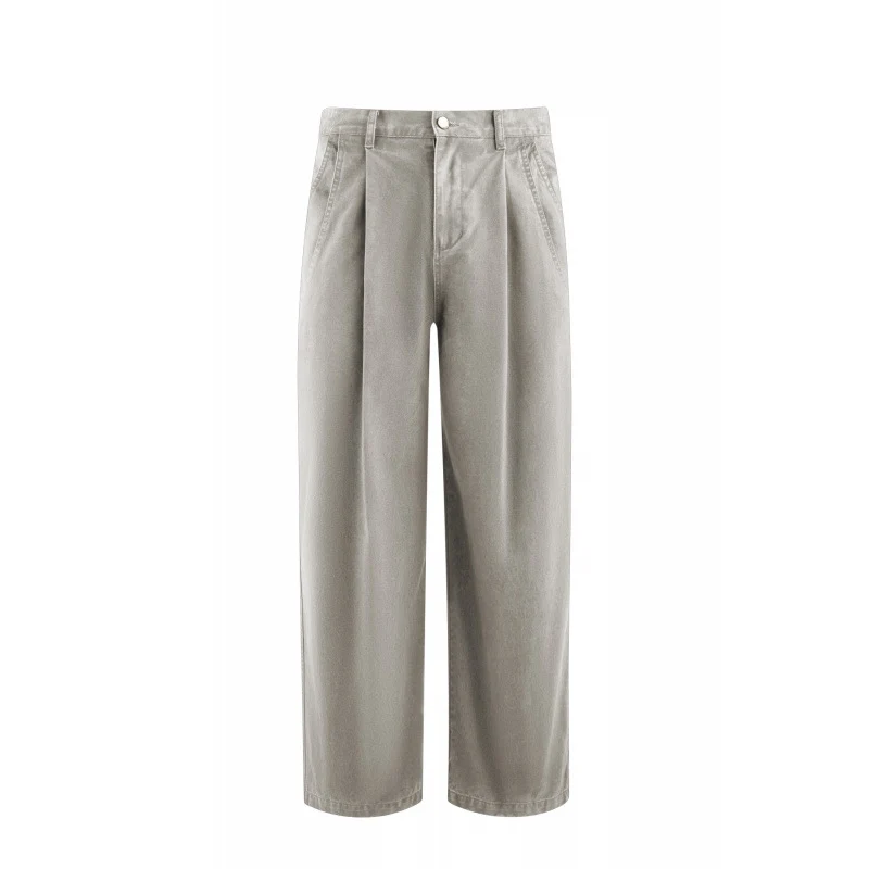 Damen Hochtaillierte Culotte-Hose mit weitem Bein, Bundfalten und soften Denimgriff Nord Taschen