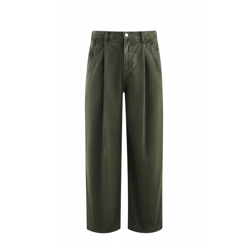 Damen Hochtaillierte Culotte-Hose mit weitem Bein, Bundfalten und soften Denimgriff Nord Taschen