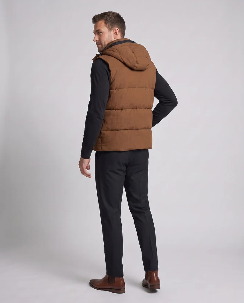 Herren gepolsterte gesteppte Weste mit Kapuze, Mesh-Struktur und verstecktem Frontreißverschluss Nord Taschen