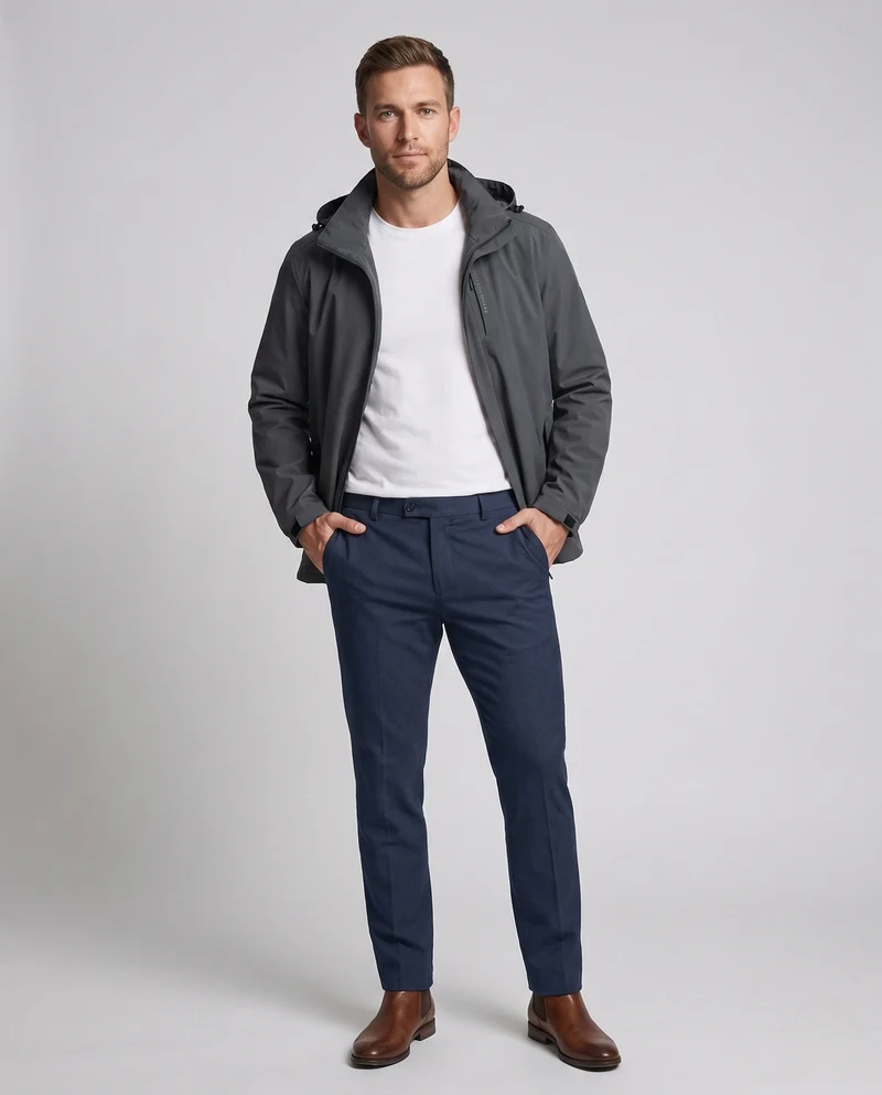 Männliche wind- und wasserabweisende Softshell-Jacke mit abnehmbarer Kapuze und verdecktem Reißverschluss Nord Taschen