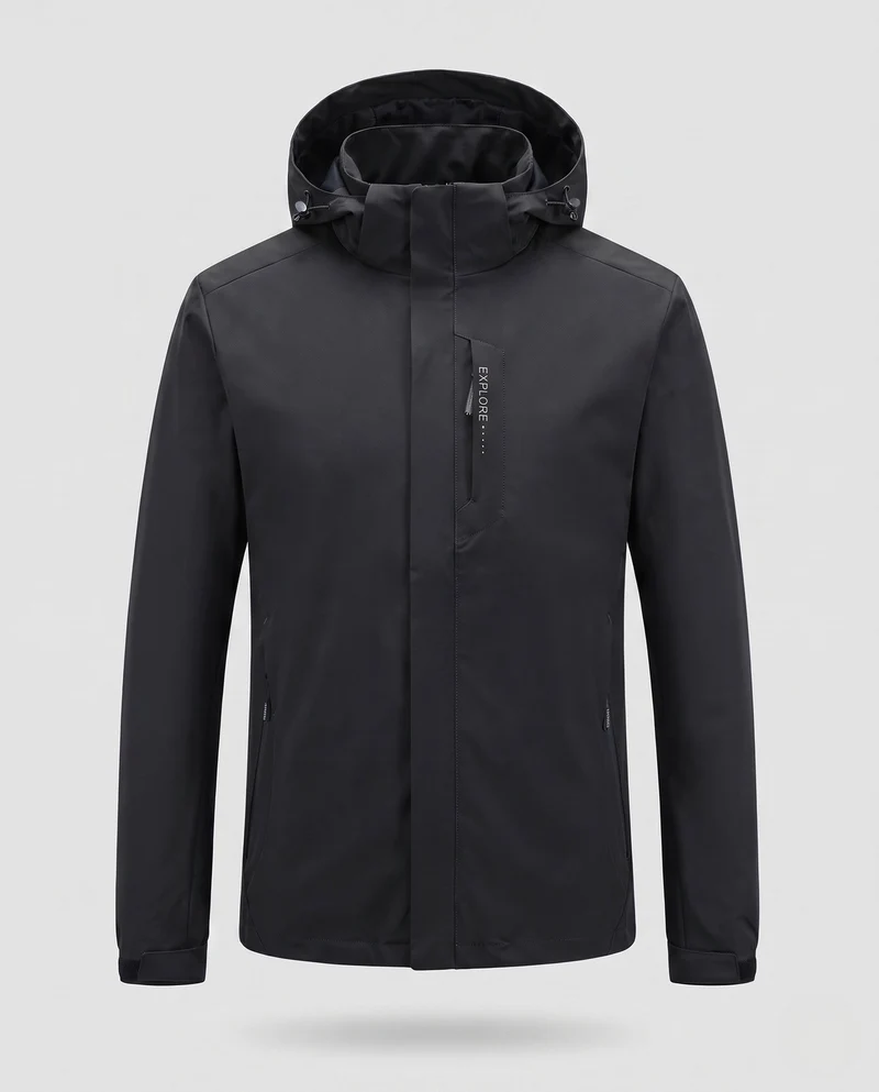 Männliche wind- und wasserabweisende Softshell-Jacke mit abnehmbarer Kapuze und verdecktem Reißverschluss Nord Taschen
