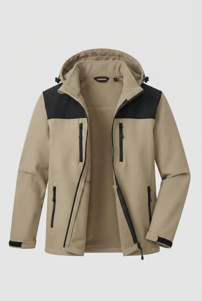 Herren zwei-lagige Softshell Outdoor-Jacke mit herausnehmbarer Fleece-Innenjacke und Kapuze Nord Taschen