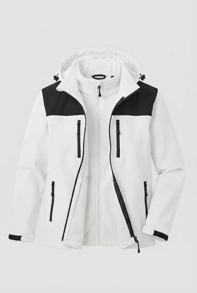 Herren zwei-lagige Softshell Outdoor-Jacke mit herausnehmbarer Fleece-Innenjacke und Kapuze Nord Taschen