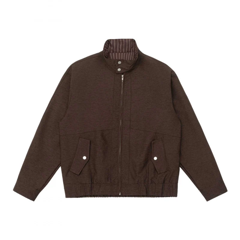 Herren Boxy-Zip-Blouson aus meliertem Strickstoff mit gestreifter Kragenfütterung und elastischem Saum Nord Taschen