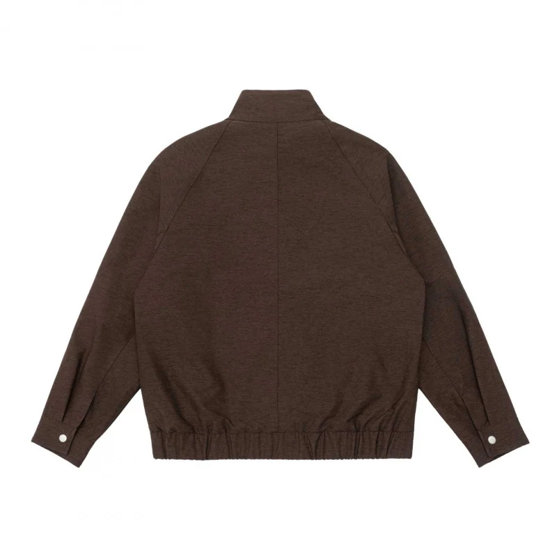 Herren Boxy-Zip-Blouson aus meliertem Strickstoff mit gestreifter Kragenfütterung und elastischem Saum Nord Taschen