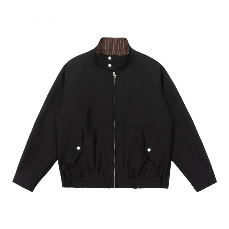 Herren Boxy-Zip-Blouson aus meliertem Strickstoff mit gestreifter Kragenfütterung und elastischem Saum Nord Taschen