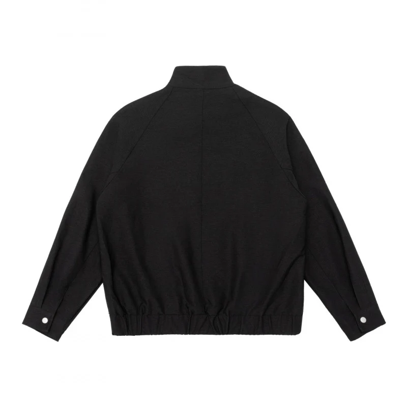Herren Boxy-Zip-Blouson aus meliertem Strickstoff mit gestreifter Kragenfütterung und elastischem Saum Nord Taschen