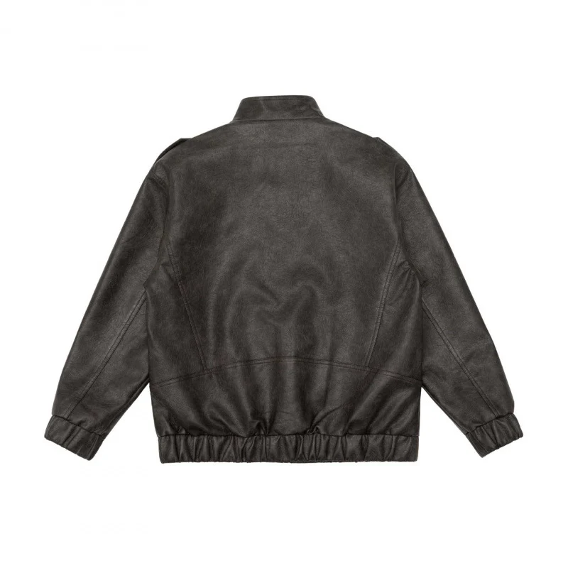 Herren Boxy Kunstleder-Blouson mit Stehkragen, Schulterklappen und elastischem Saum Nord Taschen