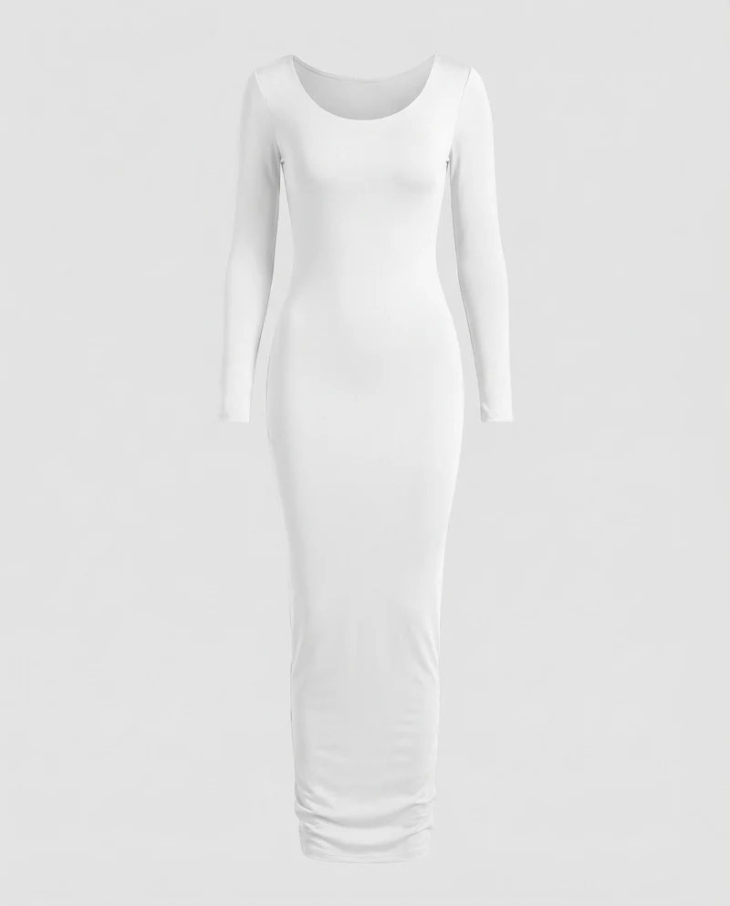 Damen Maxikleid Rundhalsausschnitt Langarm