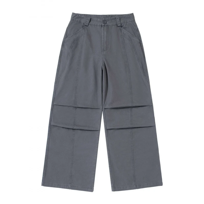 Damen weite Cargo‑Hose mit Stufennaht, hoher Taille und breitem Bein Nord Taschen