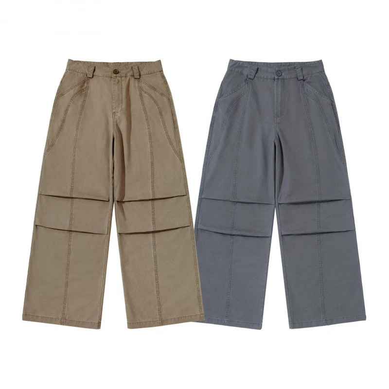 Damen weite Cargo‑Hose mit Stufennaht, hoher Taille und breitem Bein Nord Taschen