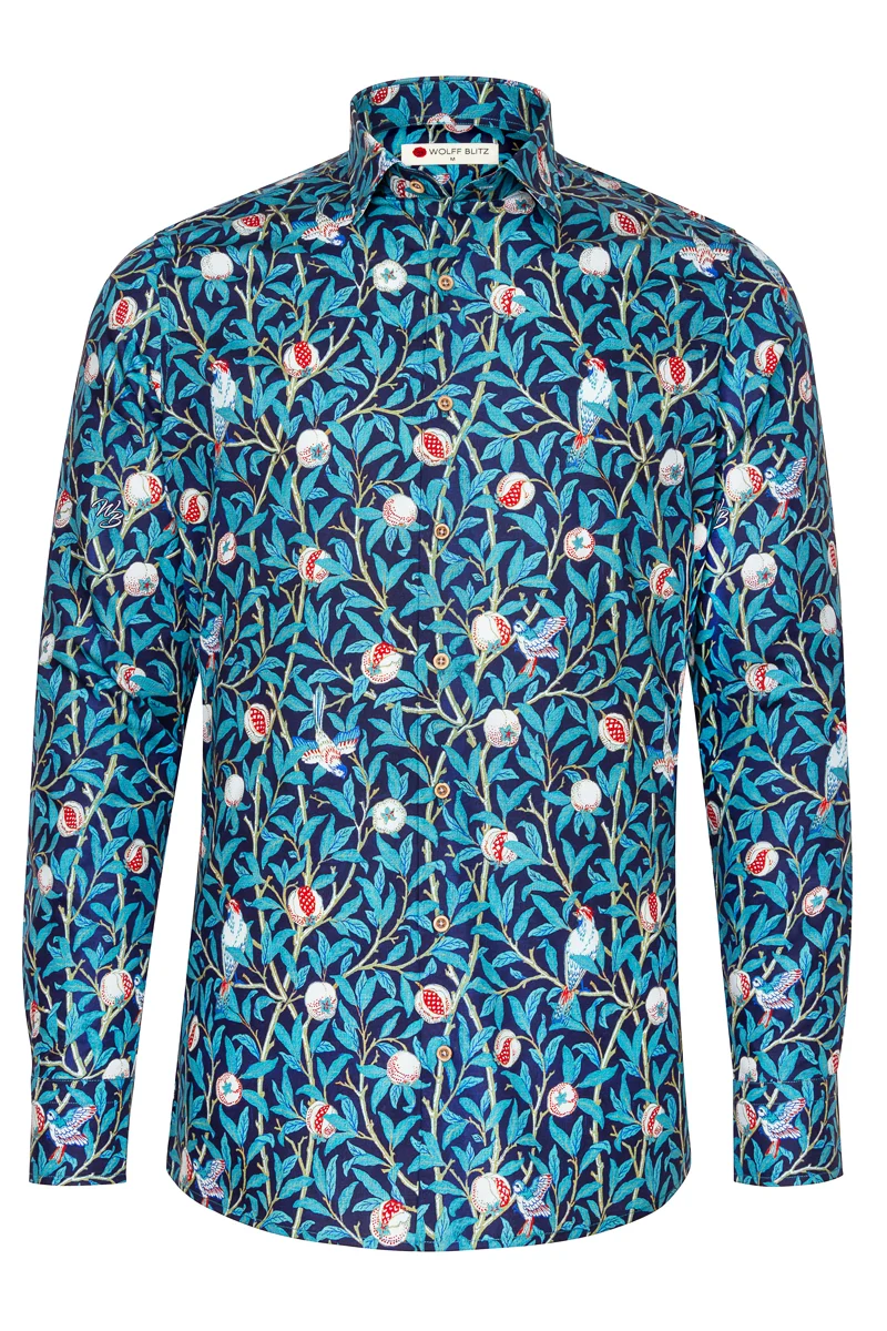 Bird and Pomegranate - William Morris Print Long Sleeve Shirts for Men