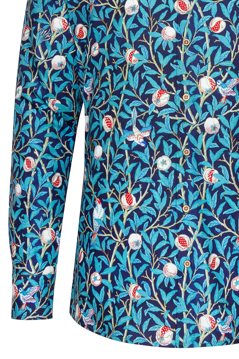 Bird and Pomegranate - William Morris Print Long Sleeve Shirts for Men