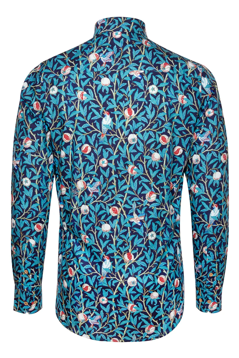 Bird and Pomegranate - William Morris Print Long Sleeve Shirts for Men