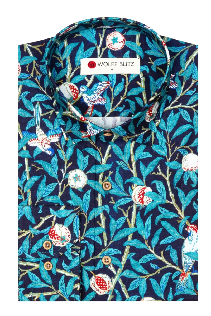 Bird and Pomegranate - William Morris Print Long Sleeve Shirts for Men