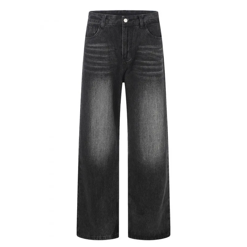 Damen Hochgeschnittene Weite Denim-Jeans mit weitem Bein und Vintage-Waschung Nord Taschen