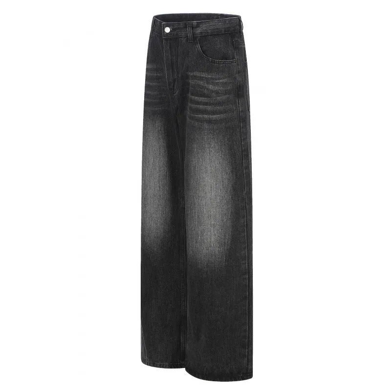 Damen Hochgeschnittene Weite Denim-Jeans mit weitem Bein und Vintage-Waschung Nord Taschen