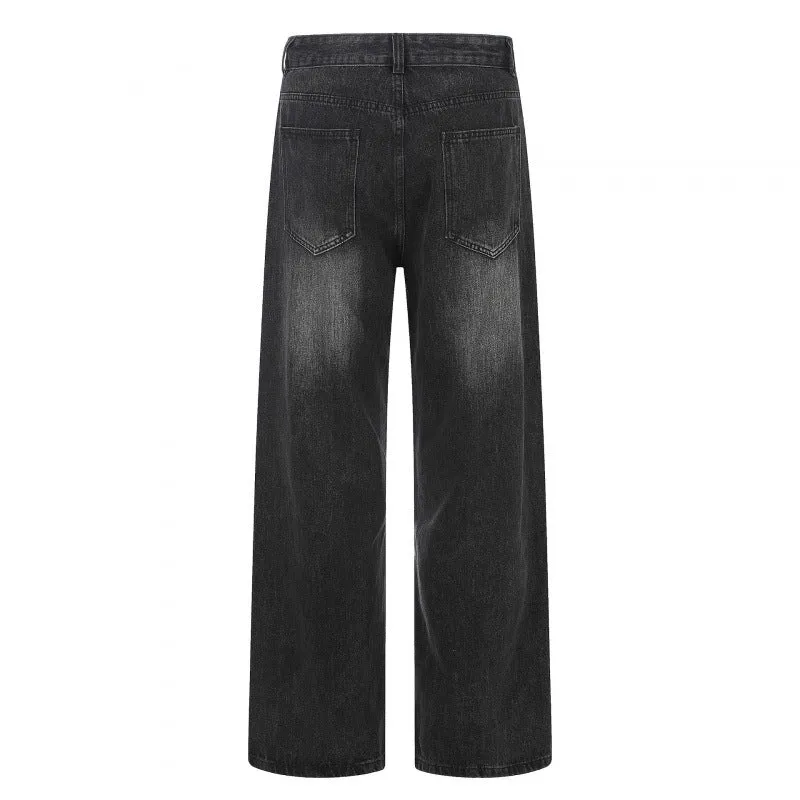 Damen Hochgeschnittene Weite Denim-Jeans mit weitem Bein und Vintage-Waschung Nord Taschen