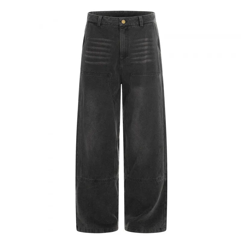 Damen hochgeschnittene Weitbein-Jeans im Utility-Look mit aufgesetzten Taschen Nord Taschen