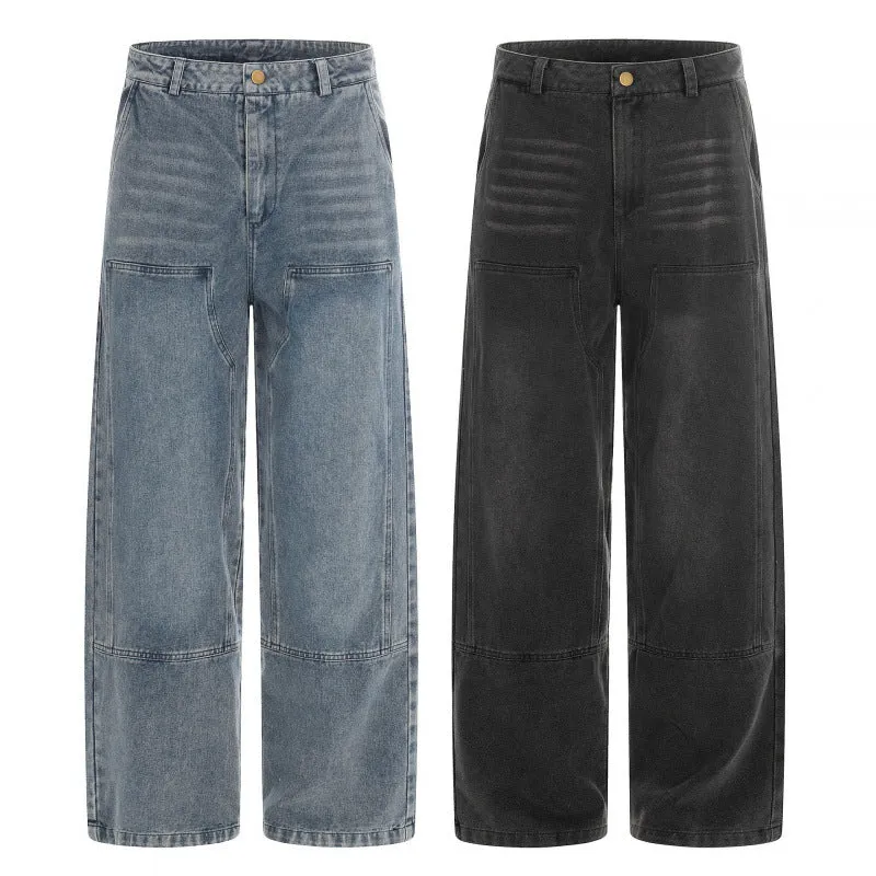 Damen hochgeschnittene Weitbein-Jeans im Utility-Look mit aufgesetzten Taschen Nord Taschen