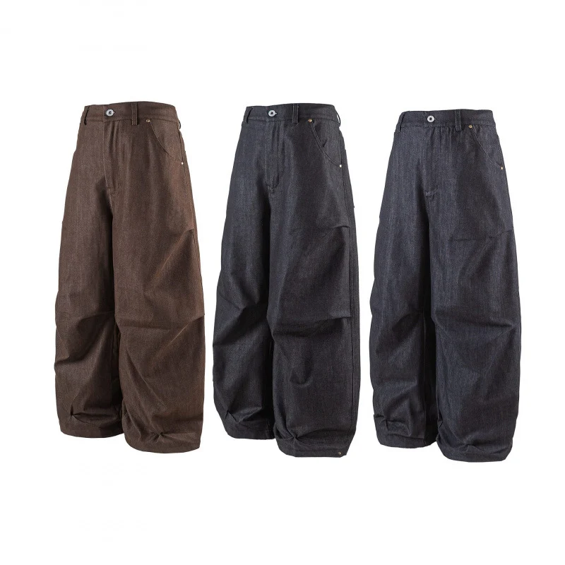 Damen Hochgeschnittene Ballon-Culotte aus strukturiertem Baumwollmix mit Kellerfalten Nord Taschen