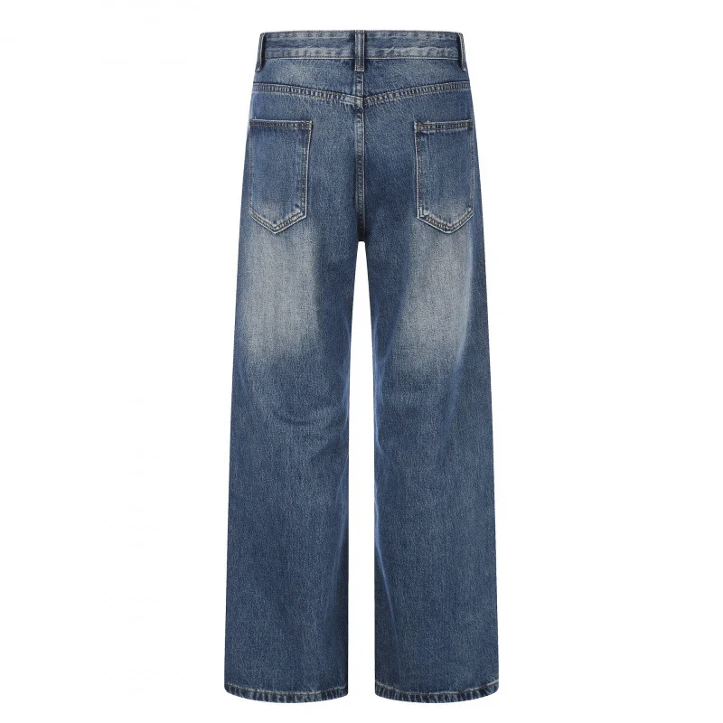 Damen Highwaist-Jeans mit weitem Bein und Vintage-Waschung Nord Taschen