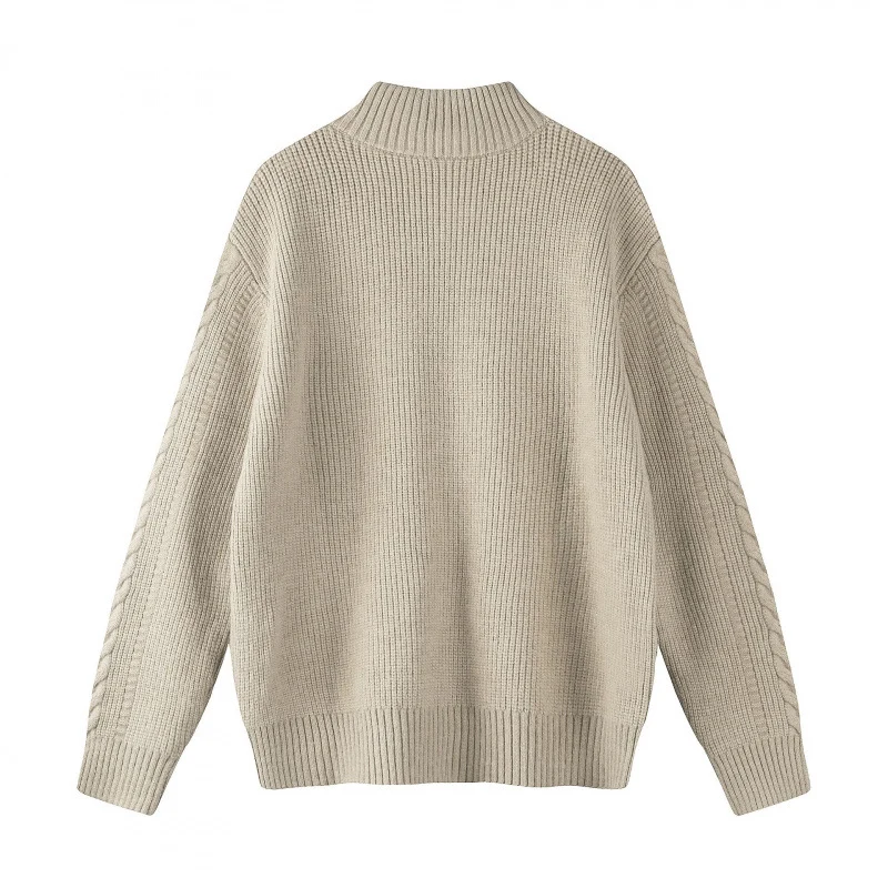 Damen Grobgestrickter Zopfstrick-Cardigan mit durchgehendem Reißverschluss und Stehkragen Nord Taschen