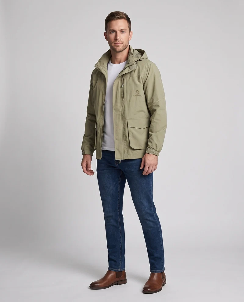 Herren Technische Outdoorjacke mit abnehmbarer Kapuze Nord Taschen