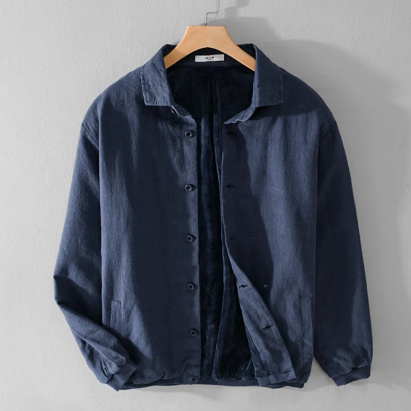 Herren Gefütterte Overshirt-Jacke aus Leinen-Mix Nord Taschen