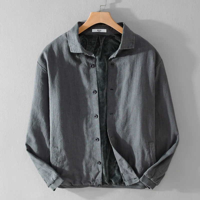Herren Gefütterte Overshirt-Jacke aus Leinen-Mix Nord Taschen