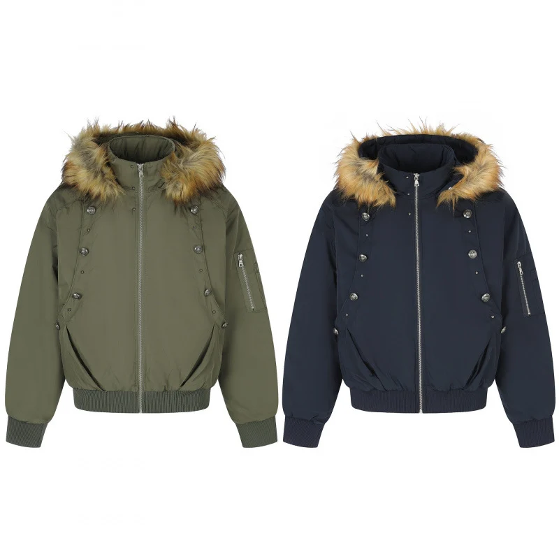 Damen Gefütterte Bomberjacke mit Kapuze und Kunstfellkragen Wattierte Winterjacke Nord Taschen