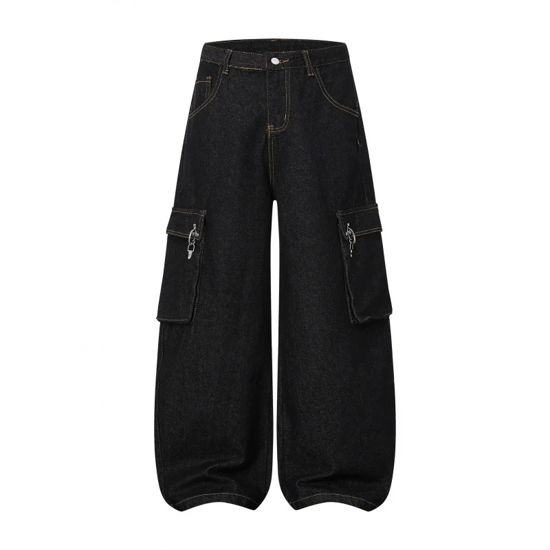 Damen Ballonförmige Cargo-Jeans mit hoher Taille, weitem Bein und aufgesetzten Klappentaschen Nord Taschen