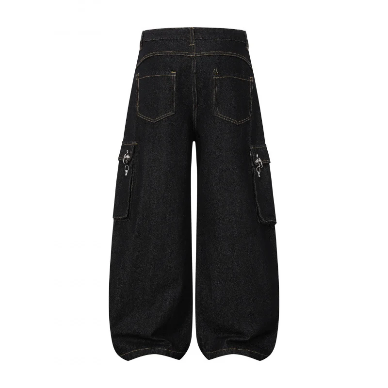 Damen Ballonförmige Cargo-Jeans mit hoher Taille, weitem Bein und aufgesetzten Klappentaschen Nord Taschen