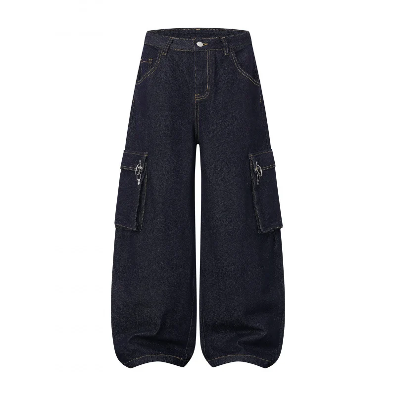 Damen Ballonförmige Cargo-Jeans mit hoher Taille, weitem Bein und aufgesetzten Klappentaschen Nord Taschen
