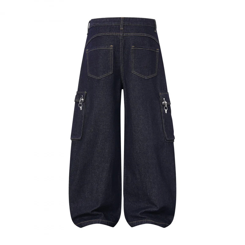 Damen Ballonförmige Cargo-Jeans mit hoher Taille, weitem Bein und aufgesetzten Klappentaschen Nord Taschen