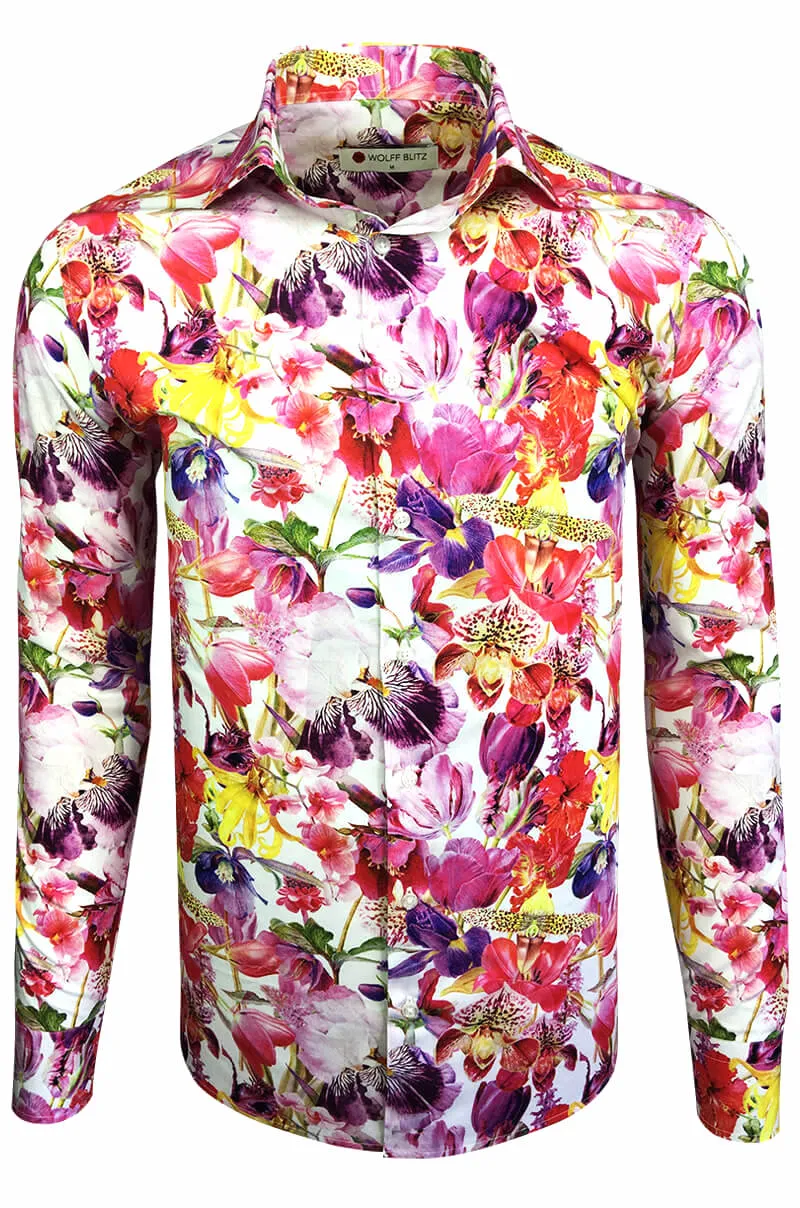 Tulips Garden Printed Long Sleeve Men's Shirt