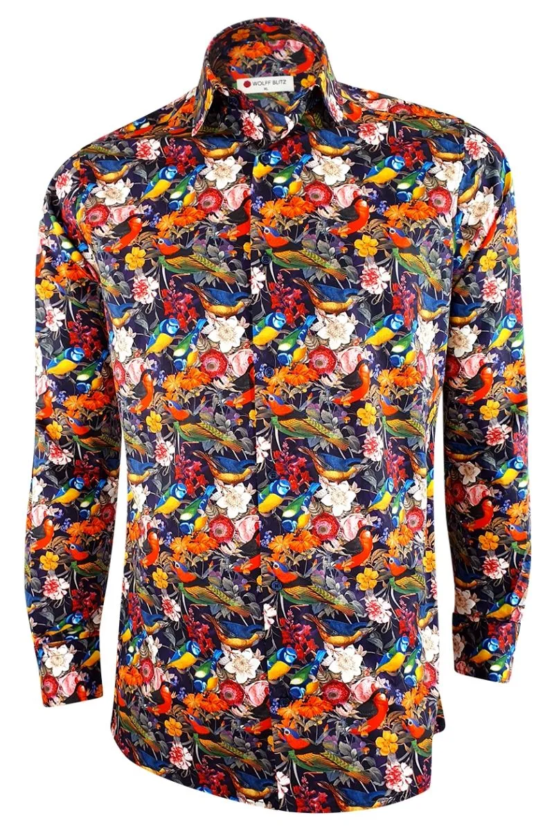 Summer Birds Printed Long Sleeve Men's Shirt